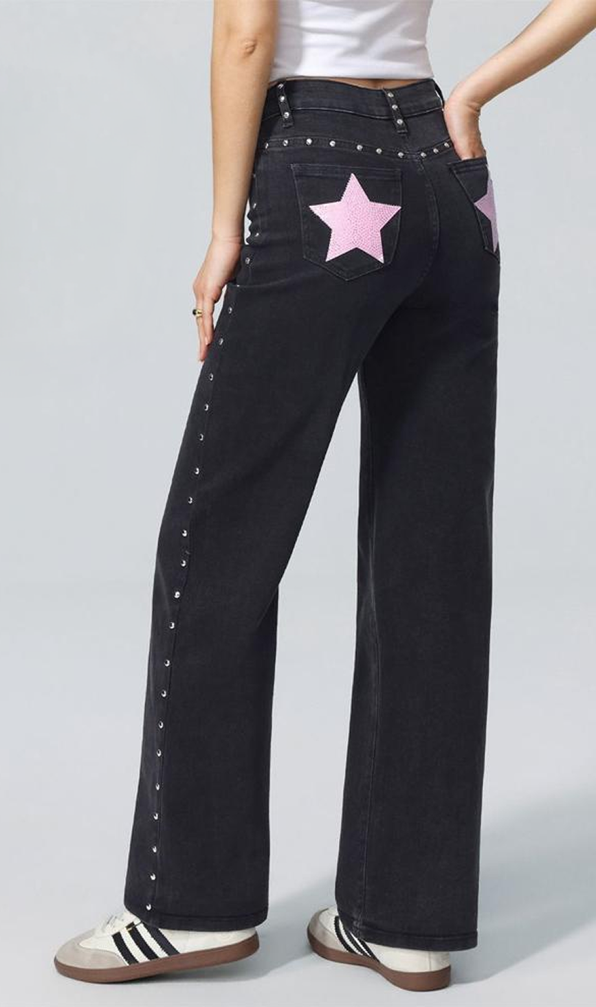 Star Stud Wide Leg Jeans