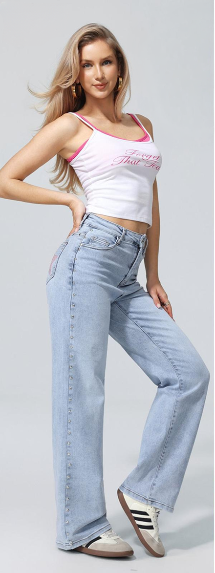 Star Stud Wide Leg Jeans