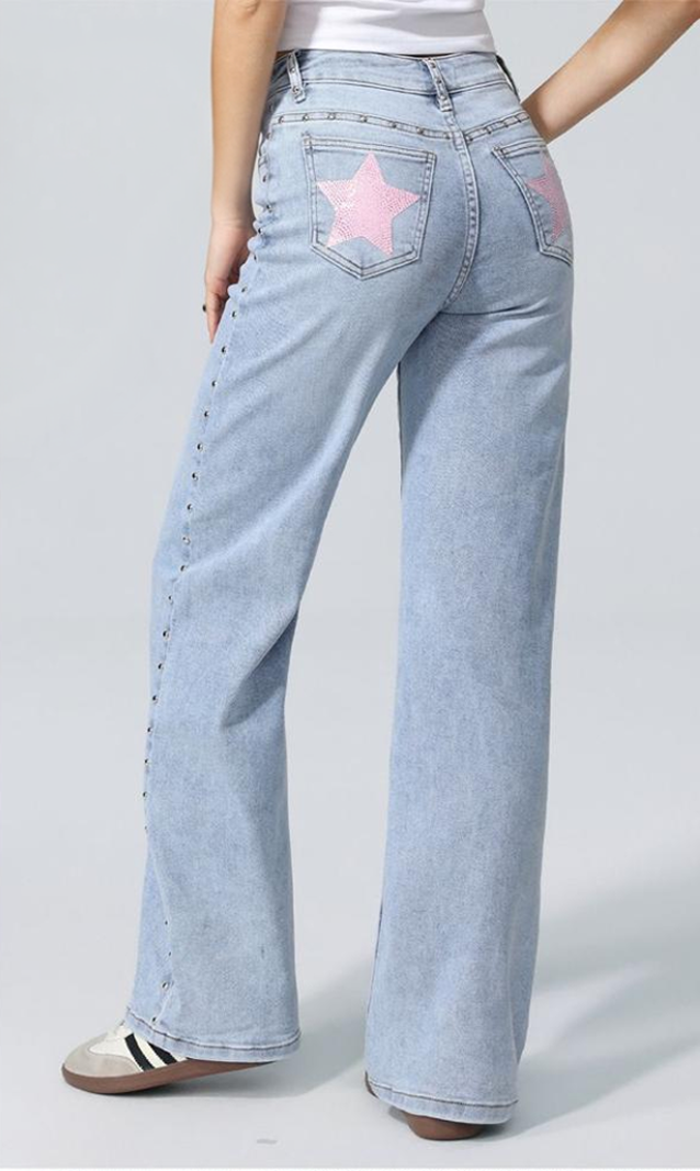 Star Stud Wide Leg Jeans