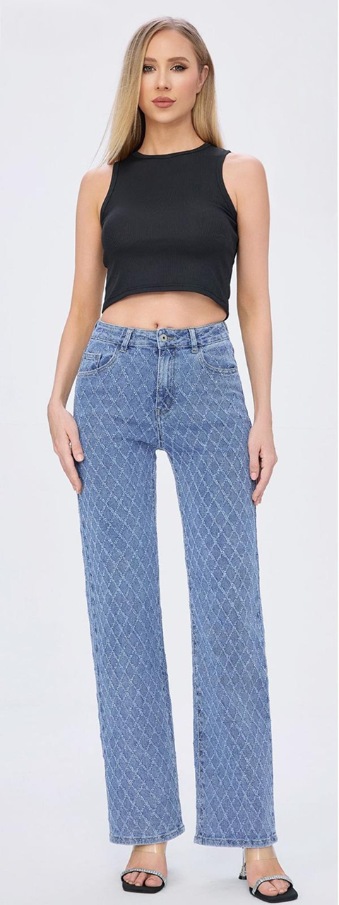 Damiond Stitch Wide Leg Jeans