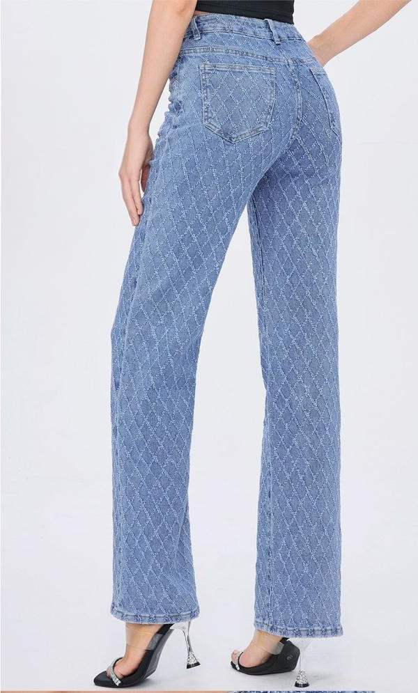 Damiond Stitch Wide Leg Jeans